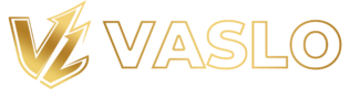 Logo dorado de Grupo Vaslo con fondo transparente usado en el encabezado de la página.